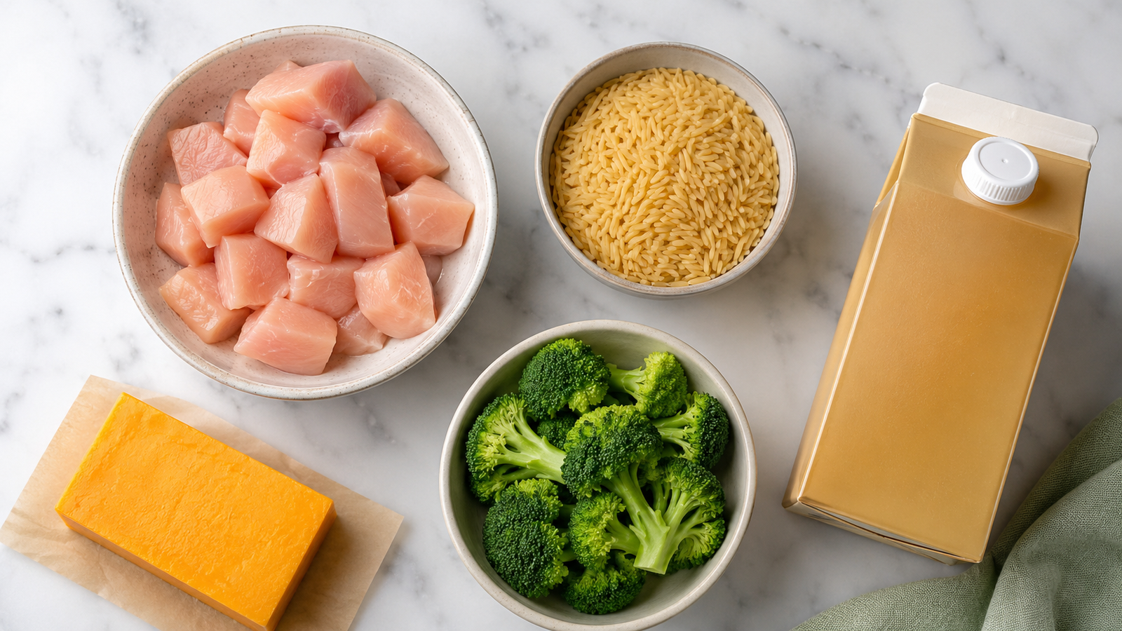 Ingredients for chicken orzo casserole